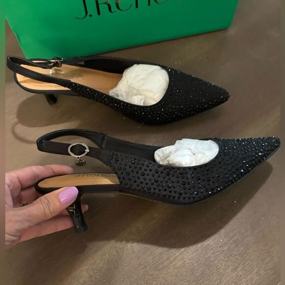 J.Renee Black Ferryanne Slingback Heels / Rhinestones Sz 8.5 New - Picture 1 of 10